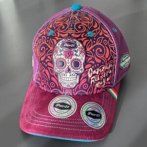 Pier 27 Purple Sugar Skull Cap OS Curved Suede Touch Brim Tattoo Artist Street